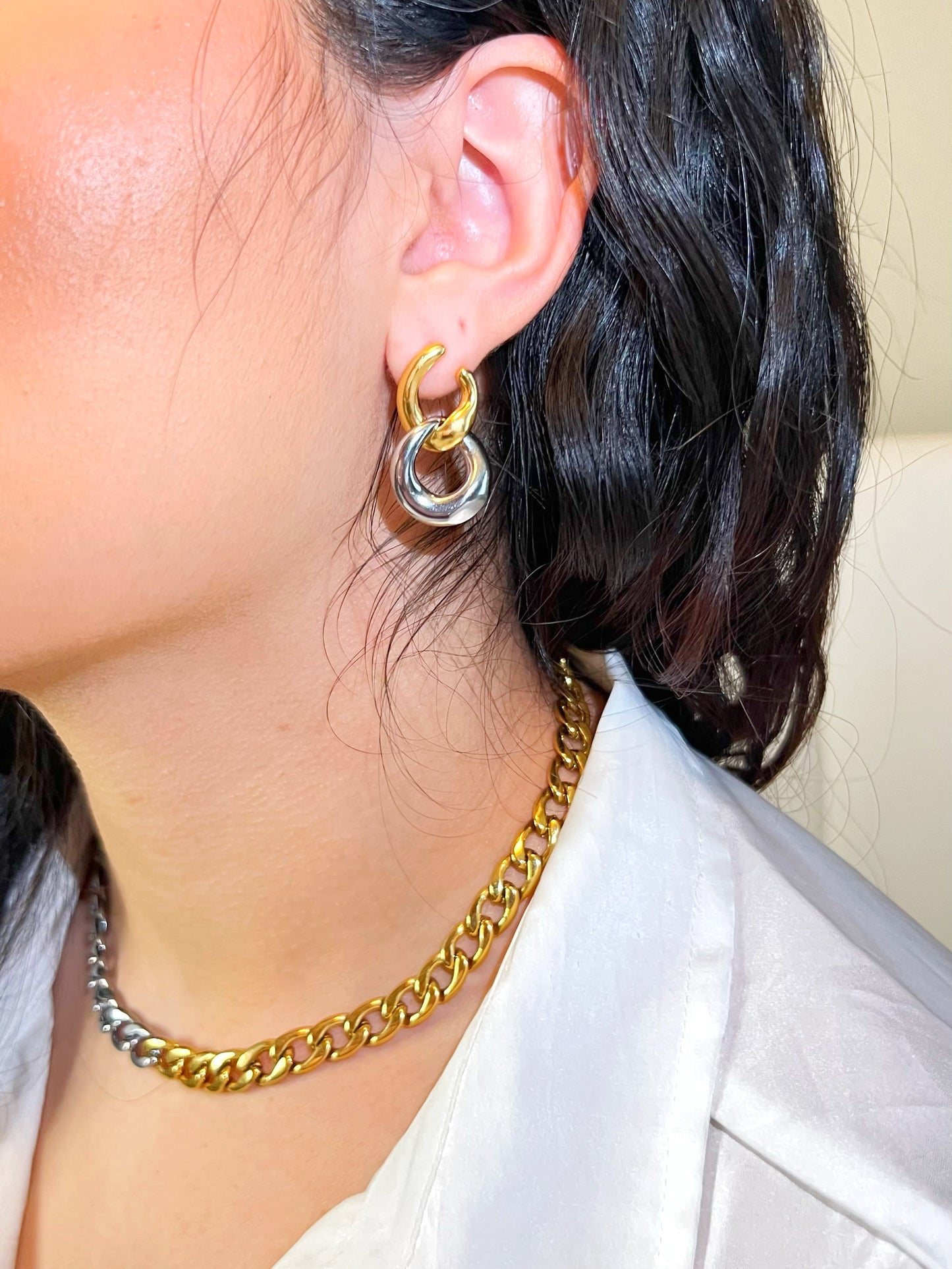 Sandra earrings the combination of gold and silver in these creates a chic and sophisticated look
